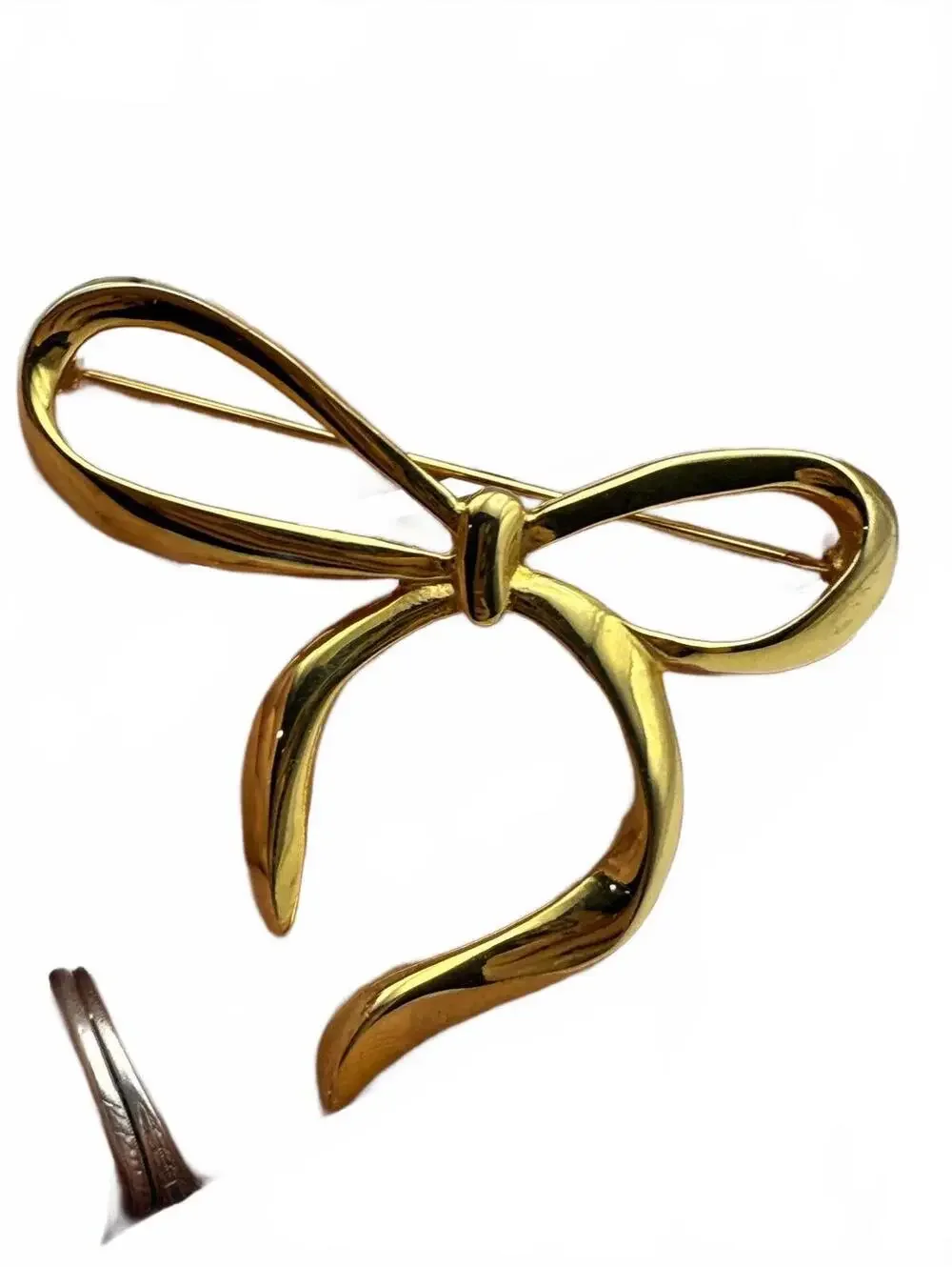 Gold Tone Bow Shaped Brooch Pin